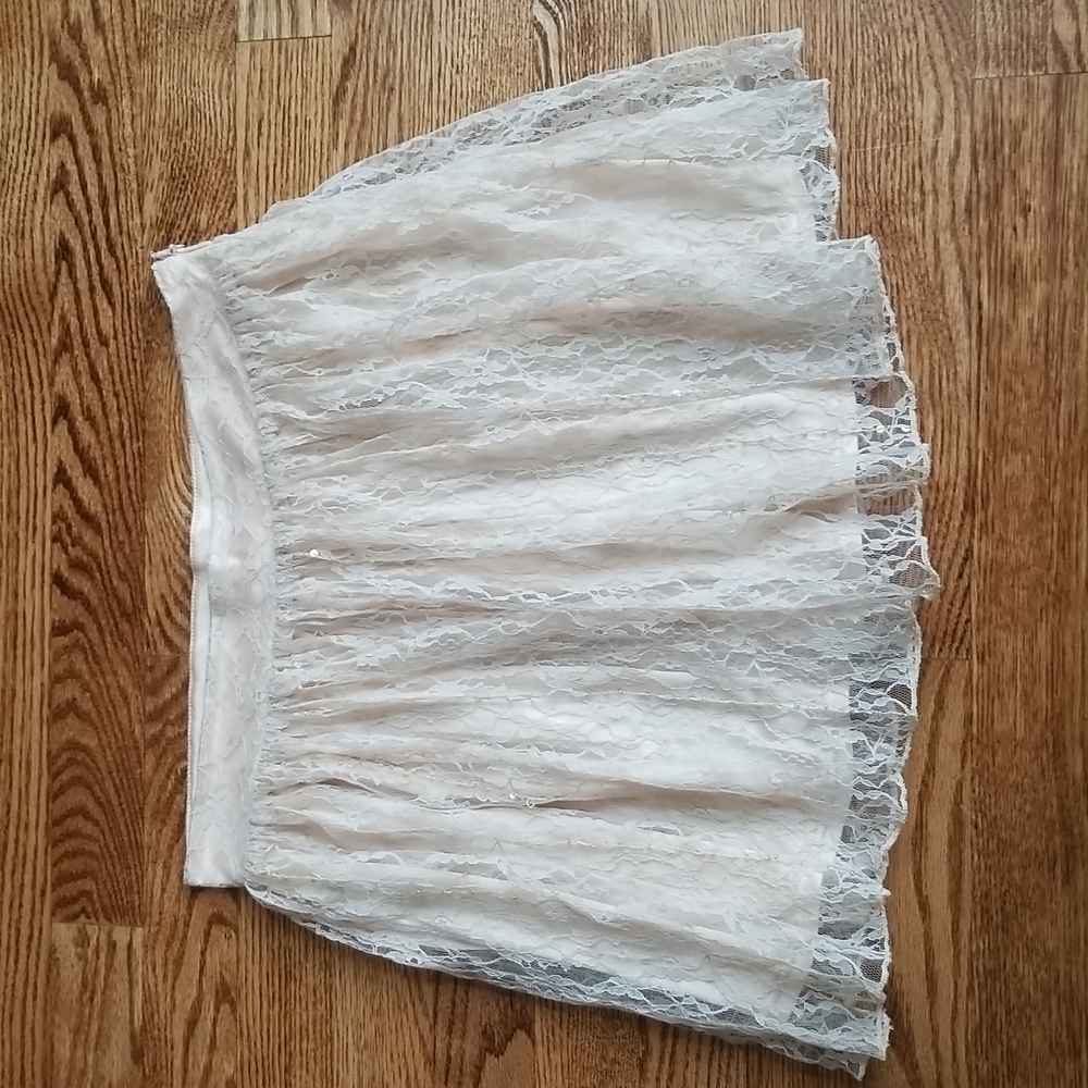 (2) Forever 21 Cream Lace Overlay Mini Fit & Flare Skirt with Embellishments